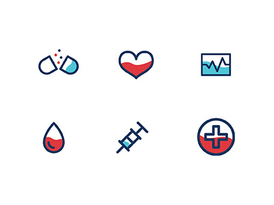 Health Icons blood pressure blue branding business cards collateral focus lab health icons identity mark red