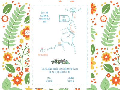 Wedding Invitation (Back side) blue colorful flat font handmade handwritten illustration invitation map orange wedding