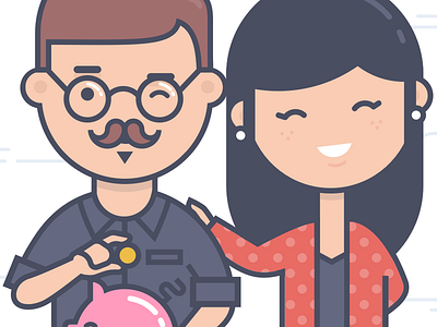 Happy couple / Close-up character flat illustration sketch