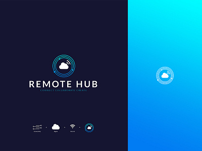 Logo Remote Hub branding code collaborate connect create freelance gradient logo hub logo remote remote work ui ux