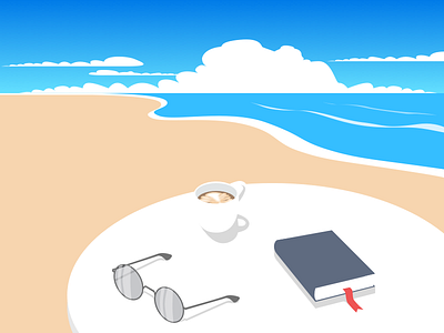 Table on the beach beach book clouds coffee glasses sea table