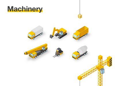machines crane isometric machinery truck
