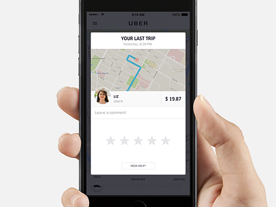 Rating on Uber card comment map modal rate rating receipt route stars trip uber