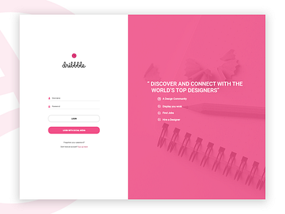 Dribbble Login b.smith design dribbble graphic design landing page login page pink ui user interface web web design website