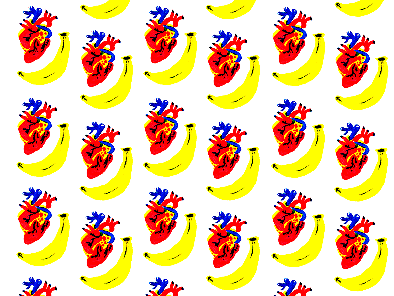 Heart & Banana Pattern banana brush heart illustration ink pattern pentel