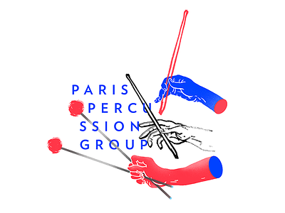 Paris Percussion Group beat blue drum group hand illustration paris percussion red rhythm stick typography
