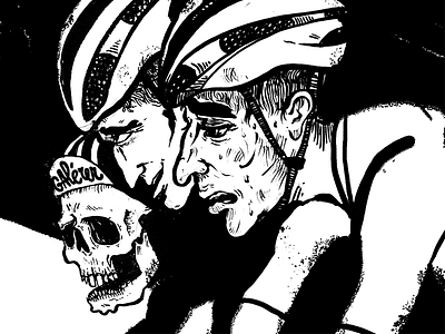 Stages of Suffer brushpen bw cycling cyclist illustration noir skull