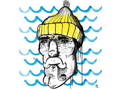 Aquatic aqua head illustration ocean pipe sea waves