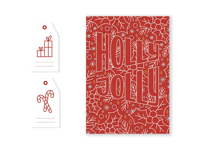 Postcard design and tag. Christmas lettering. Illustration