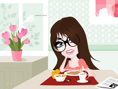 Buenos días. breakfast female girlie kitchen morning vector