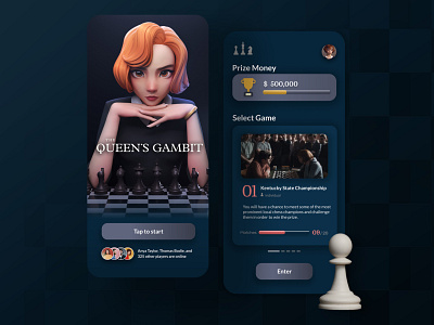 The Queen's Gambit - UI Game Design Concept adobe xd app app design chess concept dailyui design figma flat game game design mobile mobile app ui ui design uidesign ux