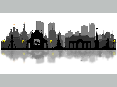 City silhouette background in shades of gray