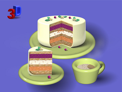 Cake and a cup of coffee. 3D 3d appetite background cake cup of coffee design graphic design illustration postcard