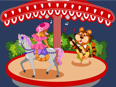 We are alone on the carousel. design graphic design horse illustration postcard