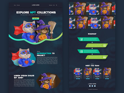 Cat NFT Landing Page ui ux design design graphic design illustration landing page typography ui ui design ui ux design ux ux design website wordpress