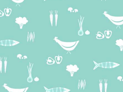 Cooking website illustration (New Zealand) aqua chicken food mid century pattern restaurant