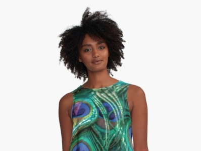 Green and blue peacock feathers A-Line Dress a line dress aline dress clothing design dress fashion pod print on demand redbubble style