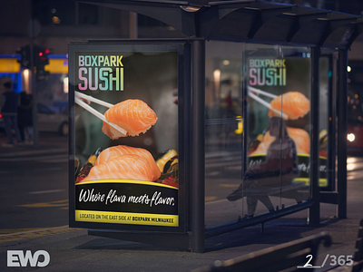 Boxpark Sushi Transit Advertisement advertising bus stop marketing design media design mfa sushi transit