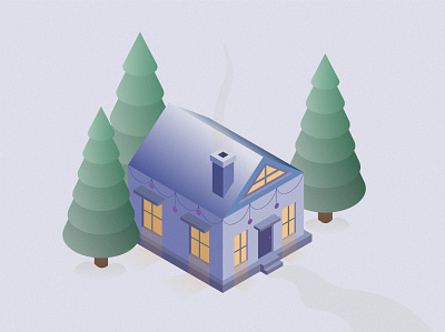 Haven house illustration isometric tree vector winter