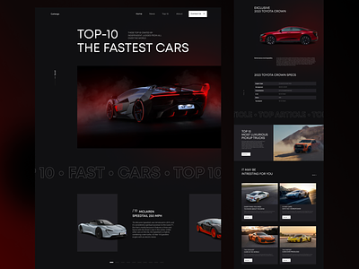 News website for cars black cars news red ui ux webdesing