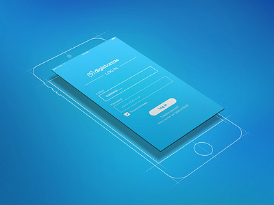 Mobile App Login form app blue flat in line log mobile screen