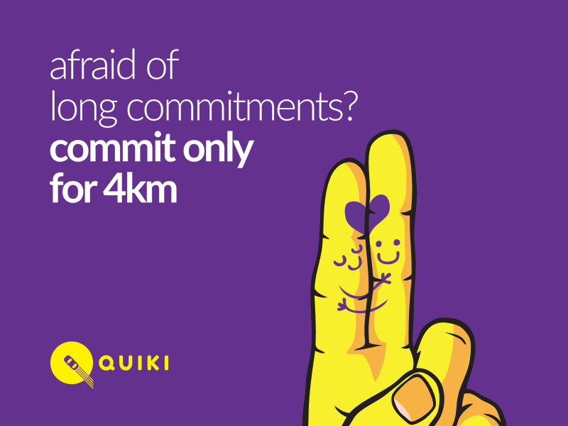 Quiki | Short Commitments carpooling commitments emoticon emotion fingers flat hand hug joy love mate purple quiki ride smiley