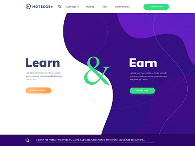 Learn & Earn Concept ampersand books colors earn education education app education logo flat learn minimalistic notes notesgen pdf typography upload