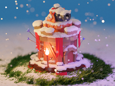 Tower Defence | Winter Theme 3dart 3dillustration blender blender 2.8 blender 3d blender3d blender3dart blendercycles cartoon colorful colorful art design dribbble games illustration tower tower defence wixot