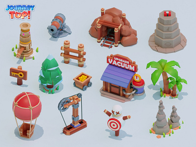 Journey to the top ASSETS VOL.1 assets balloon blender cartoon colorful desert design dribbble games gaming hypercasual illustration journey key lowpoly mobilegames palms rocks snow tree