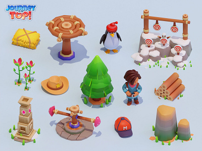 Journey to the top ASSETS VOL.2 3d blender cartoon colorful design gameart games illustration incient lowpoly mobilegames penguin rocks snow ui wood