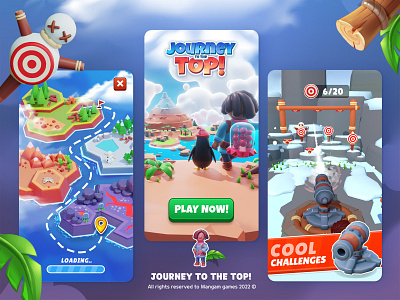 Journey to the top 3d 3dillustration cannon character game3d gameart games gameui illustration journey lowpoly mobile mobilegames mountain tree