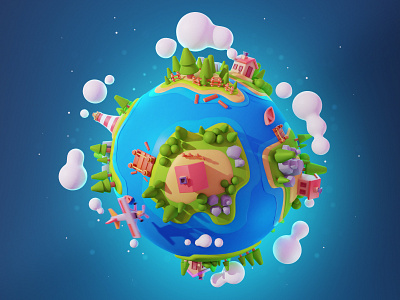Planet Game cartoon colorful design games illustration mobilegames planet sea trees world