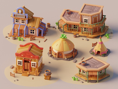 Wild West Asset Collection 3dillustration 3dlowpoly blender building gameart gameartist lowpolyart wildwest