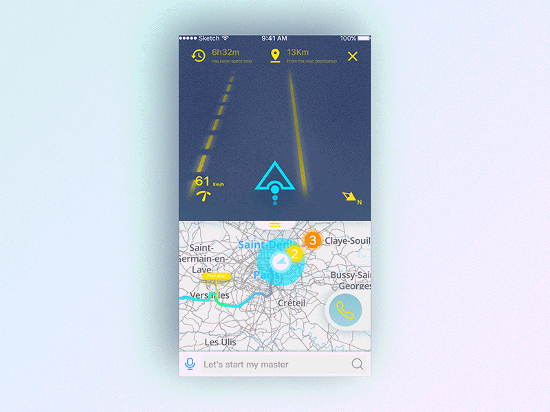 Mapi In Navigation4.1 animation call compass data driving fleet music navigation travel ux