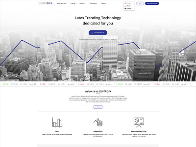 Landing Page Centro FX animation chart clean design landing page
