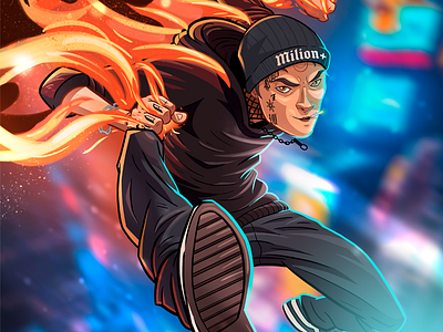 Infamous Nik action cartoon character draw fire hero illustration infamous