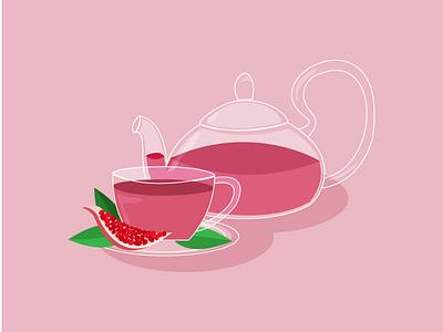 Pomegranate tea cup flat garnet illustration illustration for cafe illustrations for the menu kettle pink background pomegranate tea red restaurant tea tea mug vector
