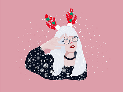 Girl with glasses, merry christmas, new year