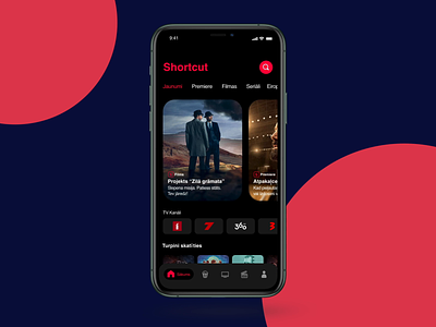 Shortcut - Dark Mode Concept adobe xd animation design category clean dark mode interface ios iphone 11 pro mobile ui mobile ux streaming app streaming service tv app ui ux ux design