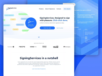 SigningServices.io – landing page blue digital signing interface landing page latvia lottie lottiefiles marketing modern motion design simple ui user website website design