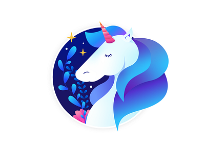 Unicorn app blue cute gradient icon illustration pink plants ui unicorn vector