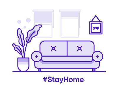 Stay Home couch covid19 illustraion livingroom plant points purple stayhome windows