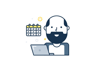 Co-worker at work bald callendar computer graphic design happy icon illustraion mac smiling work