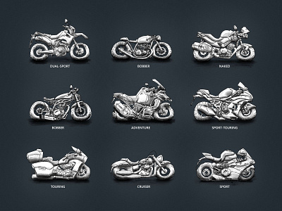 Motorcycle types, rough sketch style illustration motorbike motorcycle sketch