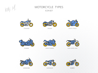 Motorcycle types icon set 1 flat icons monoline motorcycle types