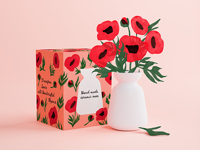 Vase Packaging Design artwork box design branding design design studio digital art digital illustration digital painting flowers graphic design identity design illustration illustration art illustrator marketing packaging packaging design poppies vase visual branding