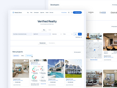 Realty store - verified real estate for everyone! branding buildings design home landing page logo platform real estate realty rental selling service store ui ui design uxui webdesign