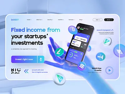 Crypto investments service | Ninen app bank branding business colourful creative crypto design desktop finance illustration invest logo mining money service startup ui ux web