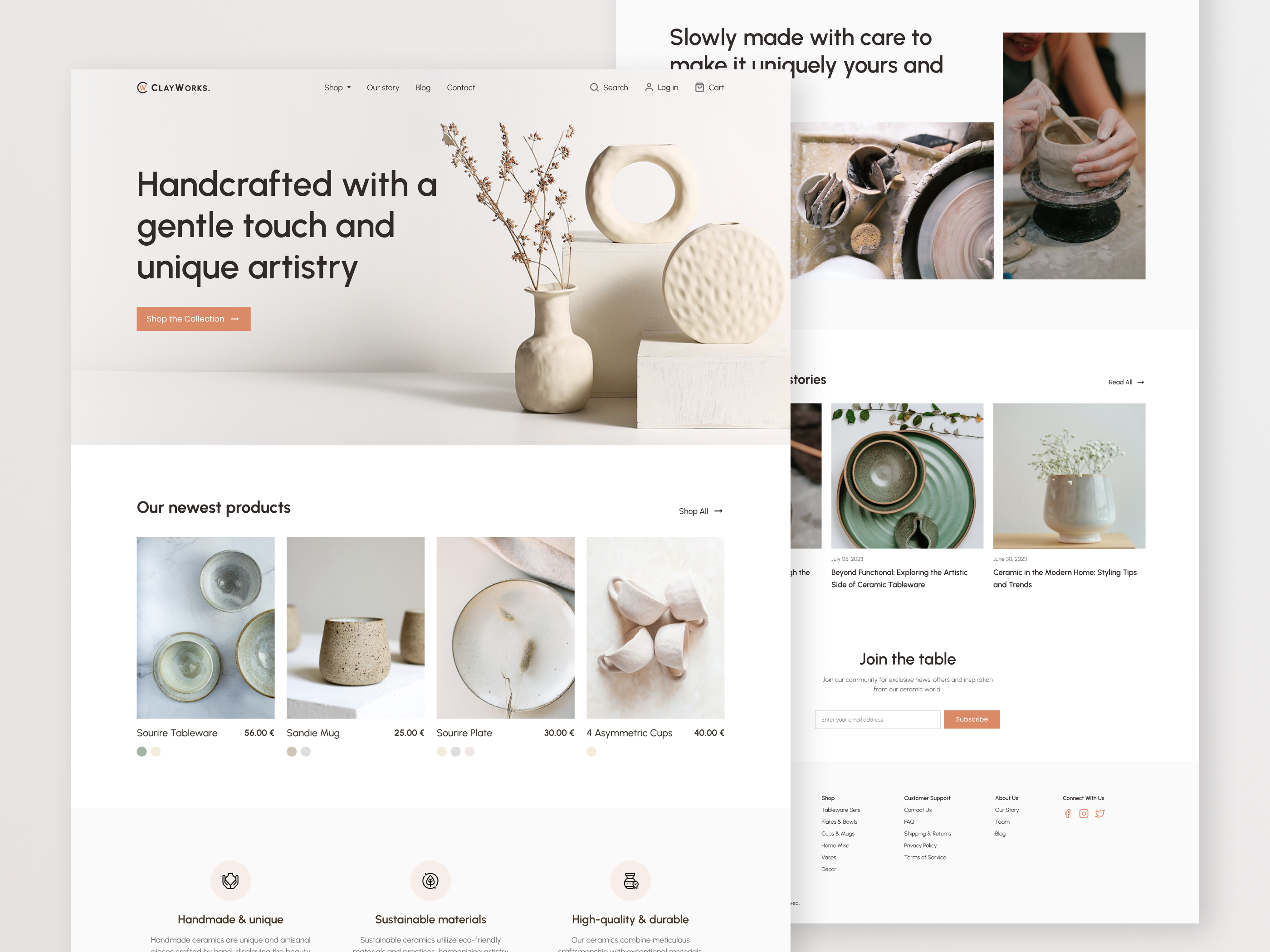 ClayWorks - Ceramics Webshop ceramics ceramics webshop ceramics website checkout checkout flow checkout process landing page minimalistic minimalistic design product listing product page user interface user interface design uxui design web design webshop webshop design webshop ui website website design