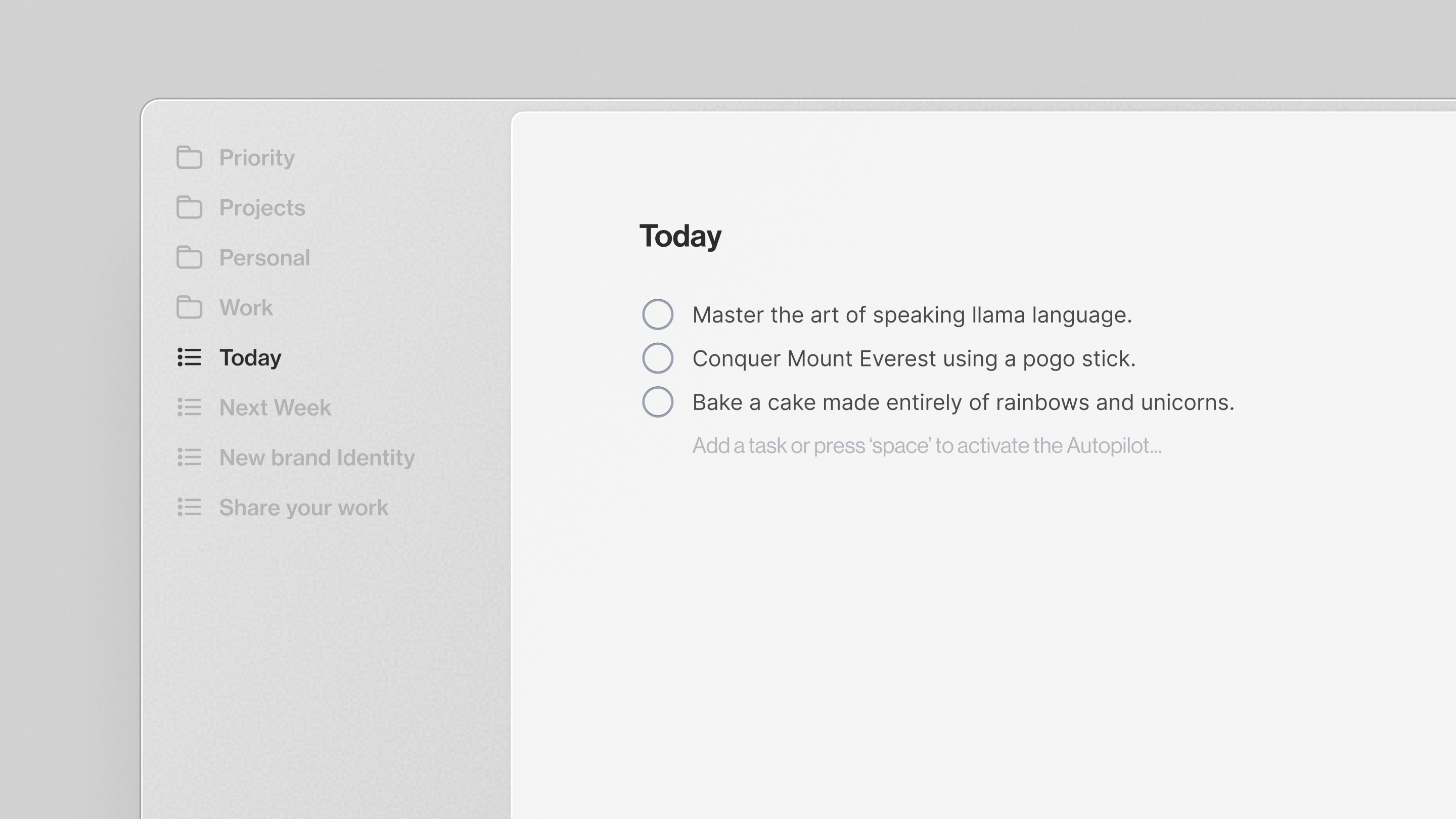 To-do list app ~ Powered by AI. ai autopilot knob list mac os product design productivity sidebar skeuomorphism tasks to do ui